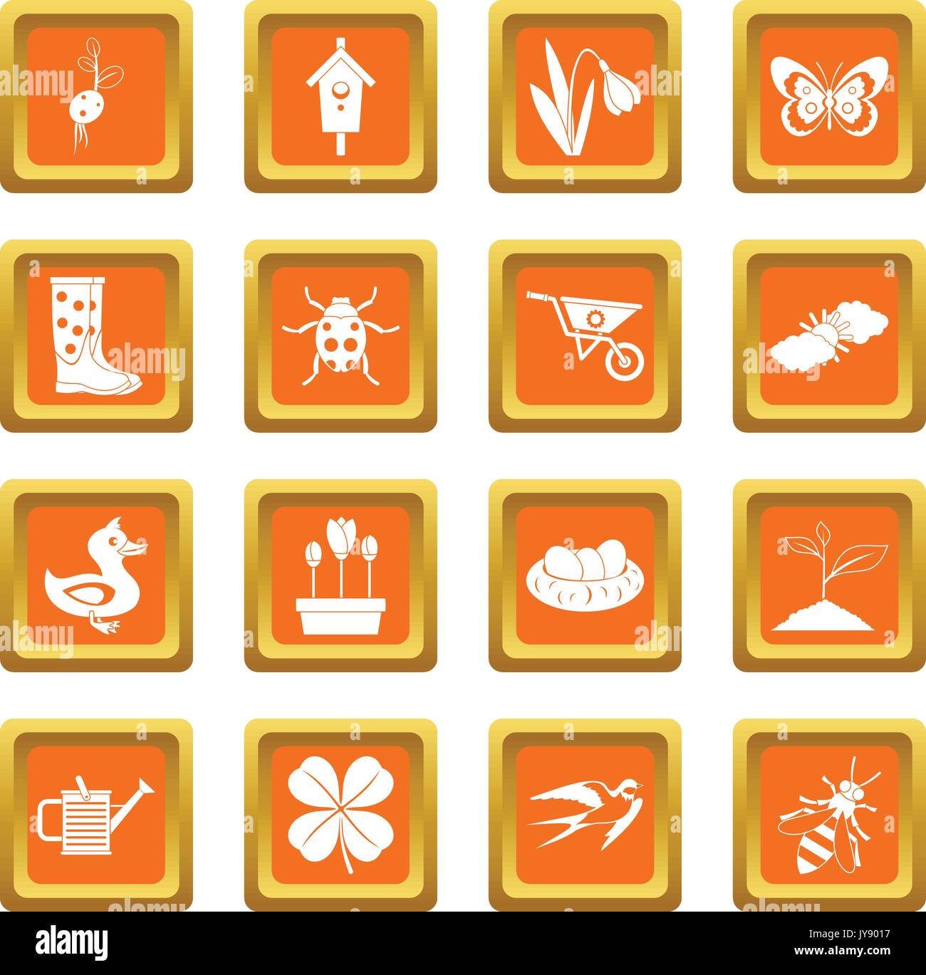 Orange printemps icons set Illustration de Vecteur