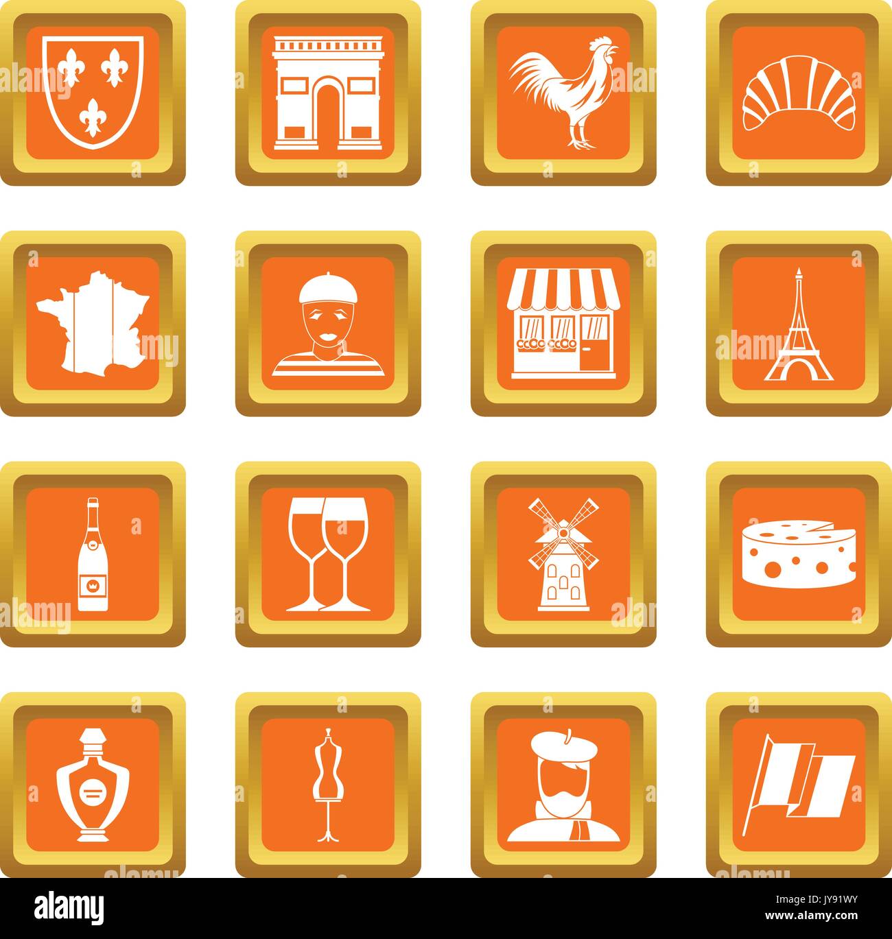 France travel icons set orange Illustration de Vecteur