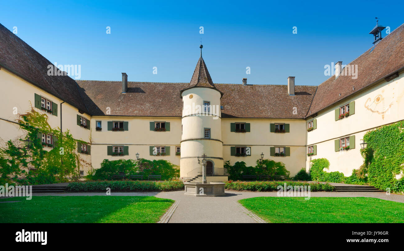 La cour de la Cathédrale de Sainte Marie et saint Marc sur l'île de Reichenau - île de Reichenau, Lac de Constance, Bade-Wurtemberg, Allemagne, Banque D'Images