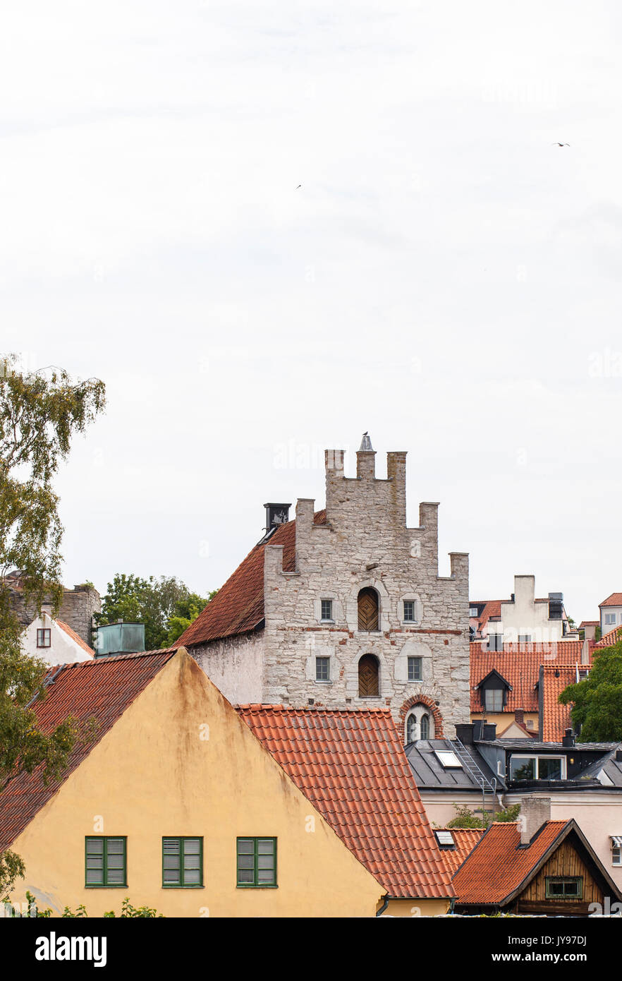 Vieille ville de Visby façades médiévales Banque D'Images