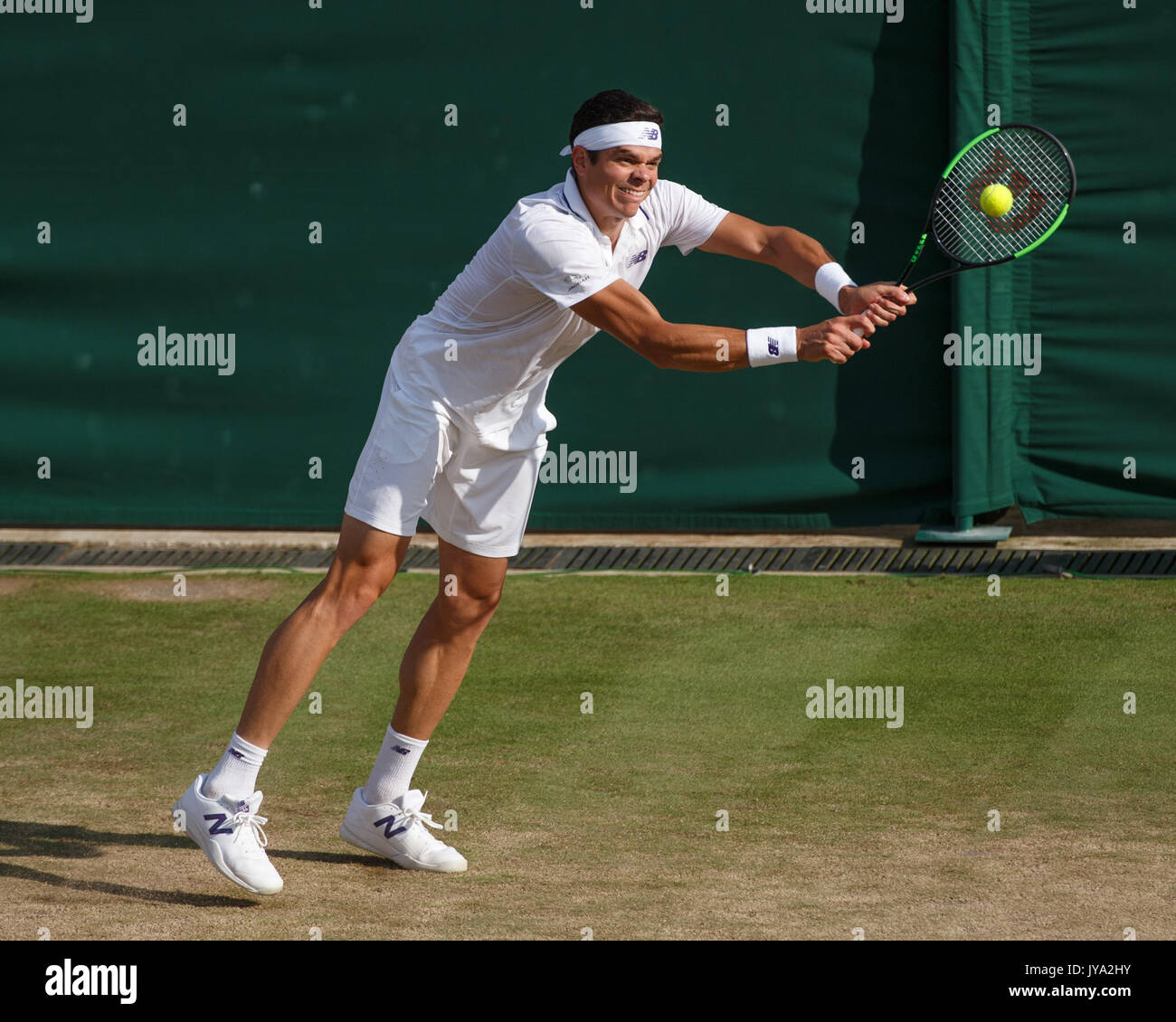 MILOS RAONIC en action à Wimbledon . Banque D'Images