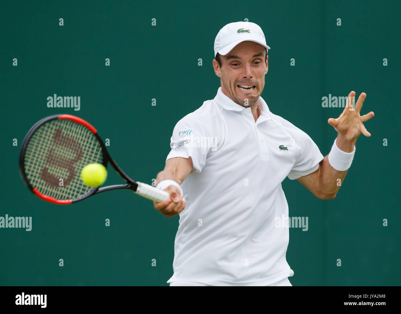 ROBERTO BAUTISTA AGUT en action à Wimbledon Banque D'Images