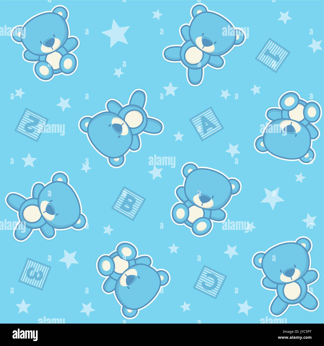 Ours en peluche mignon avec arrière-plan transparent stars et cubes alphabétique, design pour bébé garçon et les enfants Illustration de Vecteur