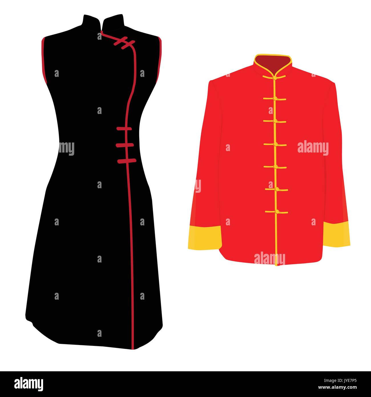 Vector illustration Chinese man, woman costume traditionnel, robe. Asiatique, les vêtements nationaux. Illustration de Vecteur