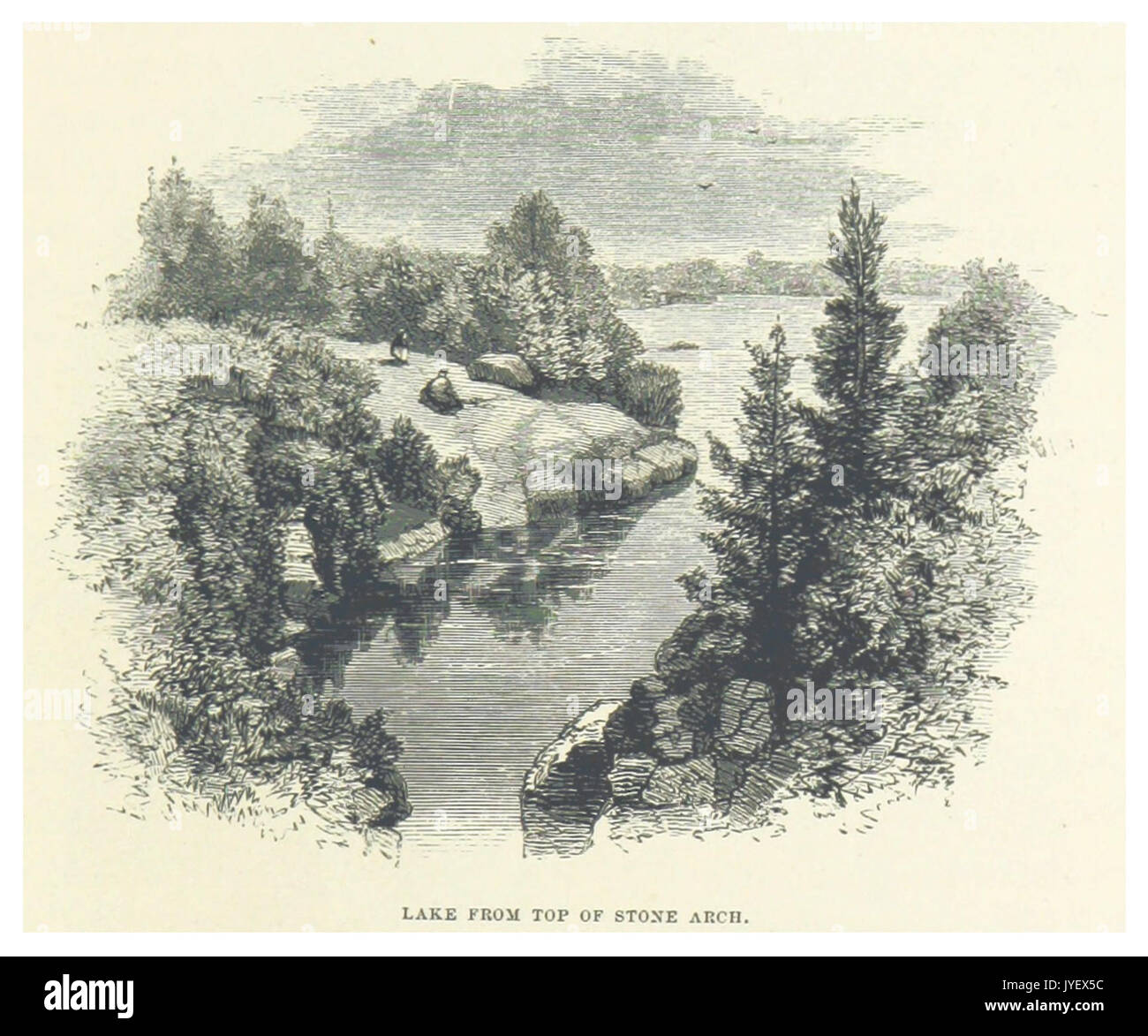 NYC CentralPark (1869) p135 Lake à partir du haut de la voûte en pierre Banque D'Images