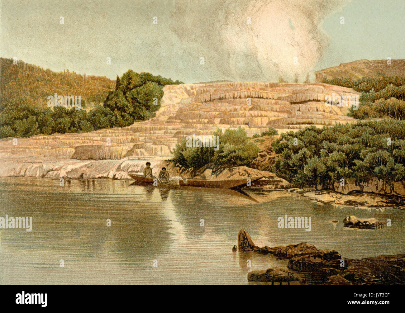 Otukapuarangi : terrasses roses et blanches en Nouvelle-Zélande, détruit par l'éruption volcanique en 1886 Banque D'Images