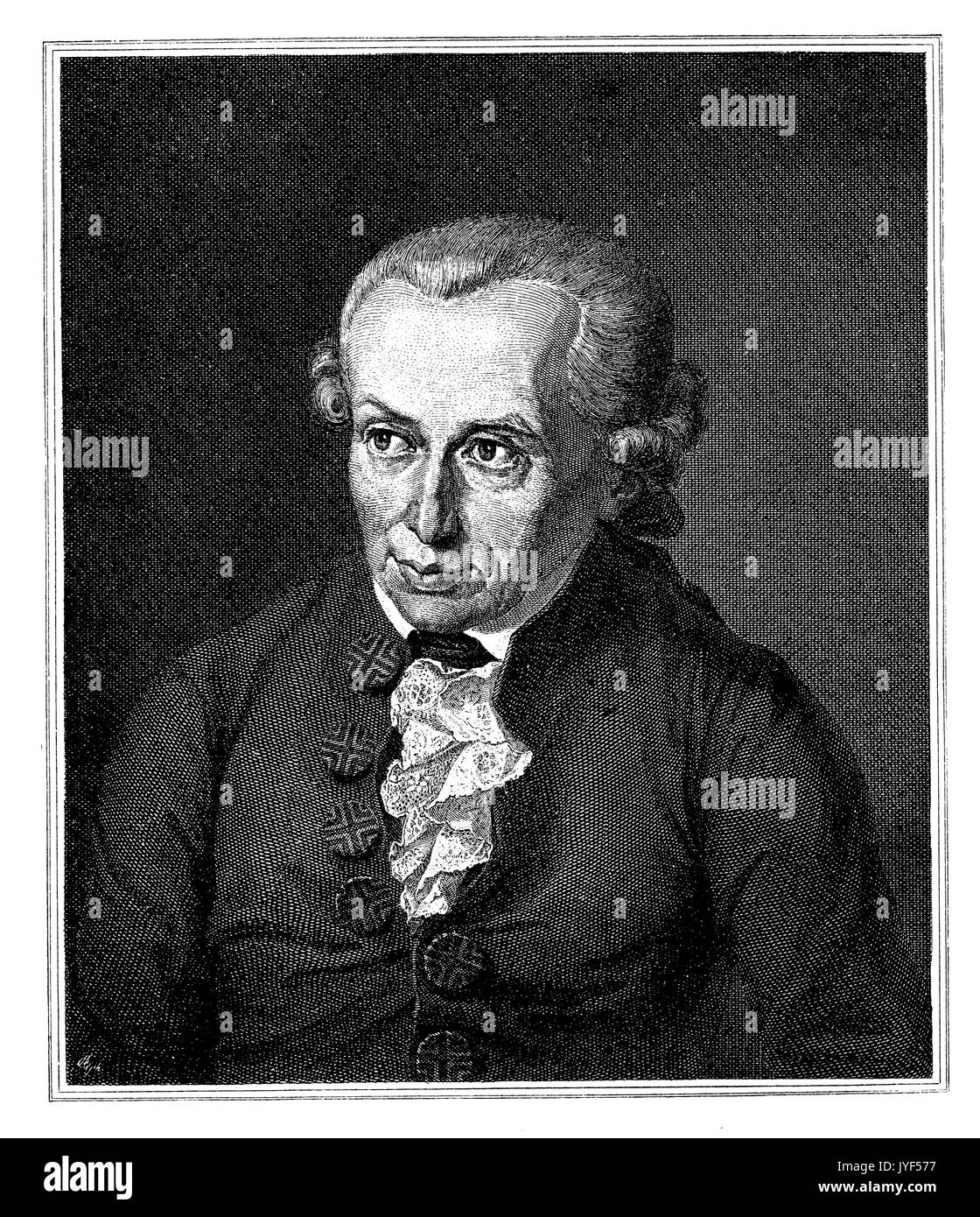 Emmanuel Kant (1724 -1804), philosophe allemand du siècle des Lumières, Portrait après une peinture à l'huile par Gottlieb Doebler, gravée par J. L. Raab Banque D'Images