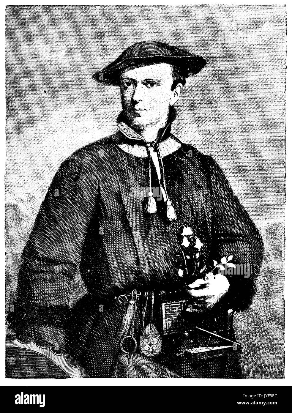 Carl von LinnÃ© comme un jeune botaniste. Dans sa main il tient la plante nommée Linnaea borealis Banque D'Images