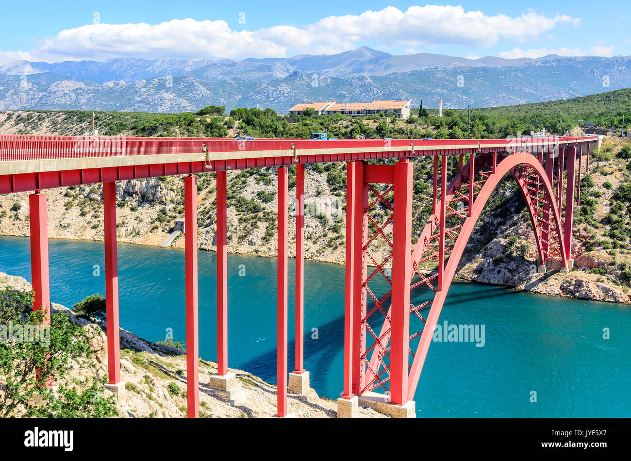 Pont Rouge, Maslenica Croatie. Banque D'Images