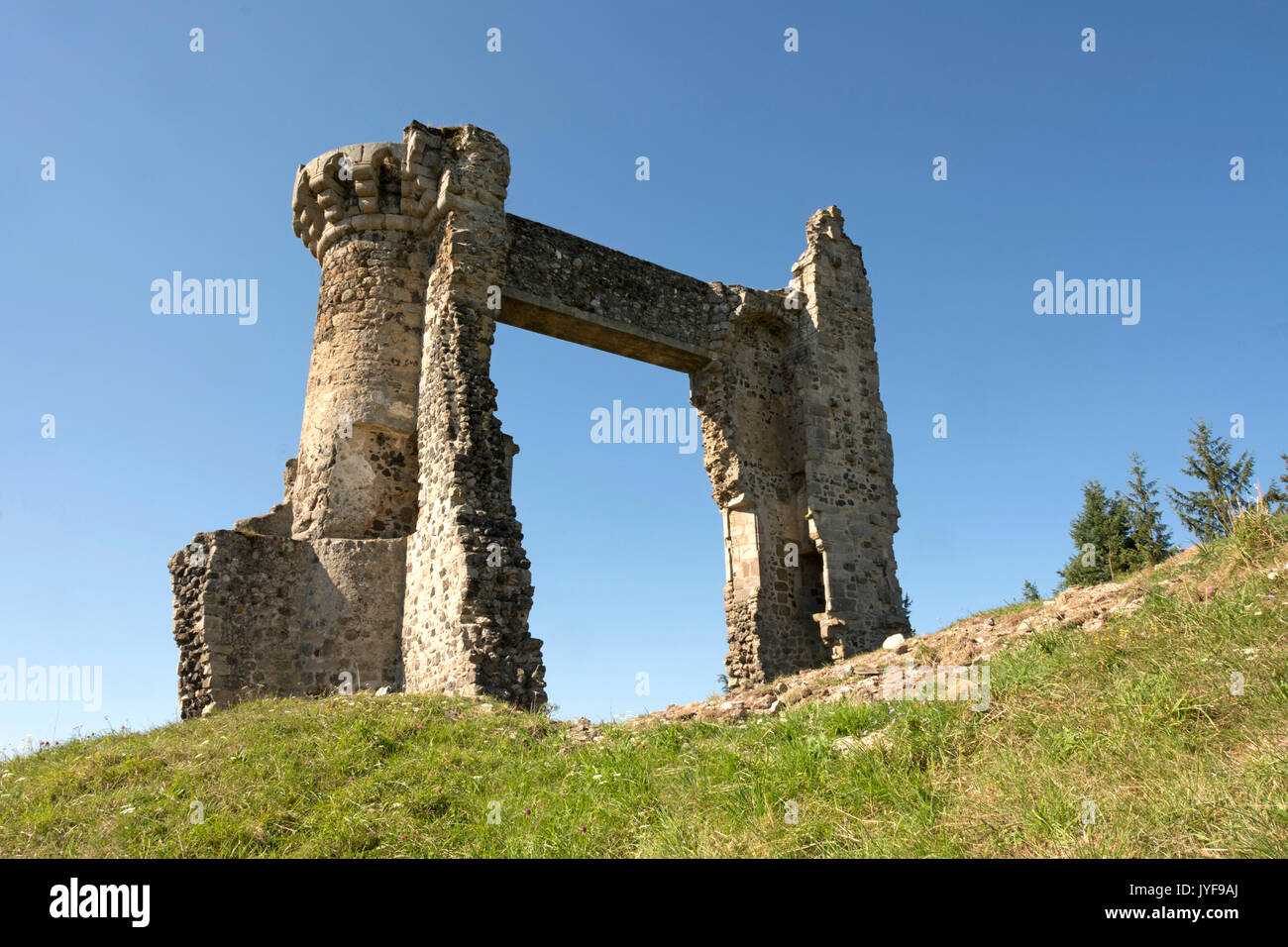 "L'échafaud de Allegre', ruines du château. Haute Loire. L'Auvergne. France Banque D'Images
