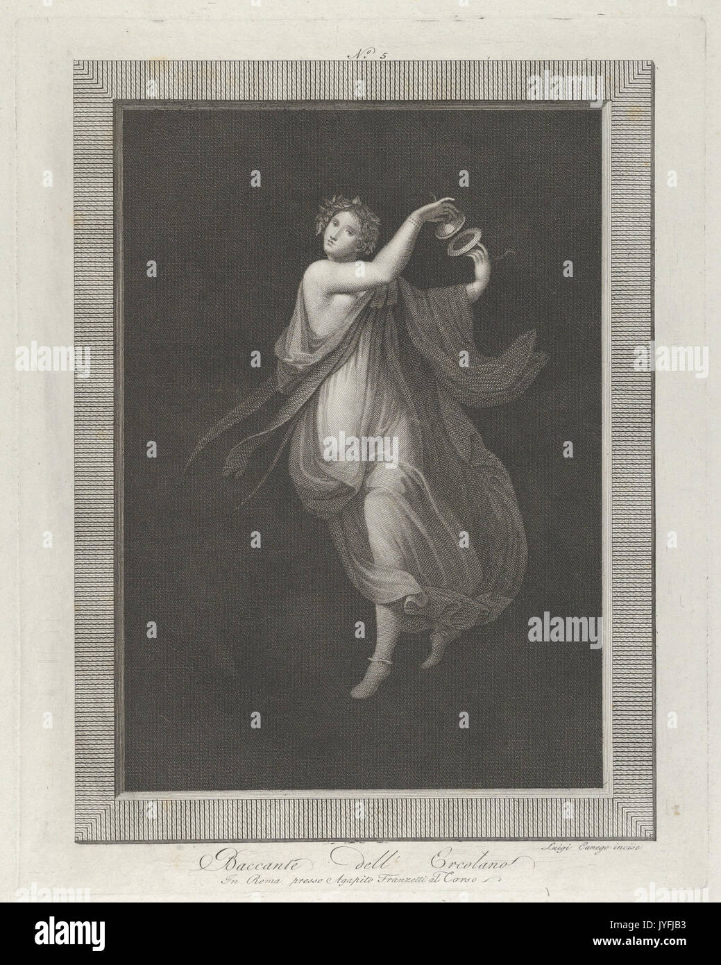 Une bacchante, une guirlande sur la tête, et jouant des cymbales, sur un fond noir à l'intérieur d'un cadre rectangulaire rencontré DP842052 Banque D'Images