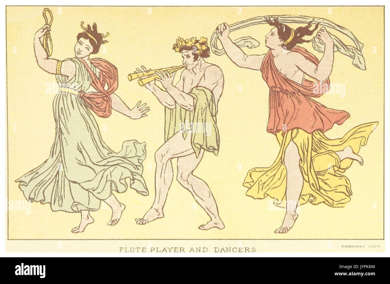 HERODOT(1885) p077 JOUEUR DE FLÛTE ET DANSEURS Banque D'Images