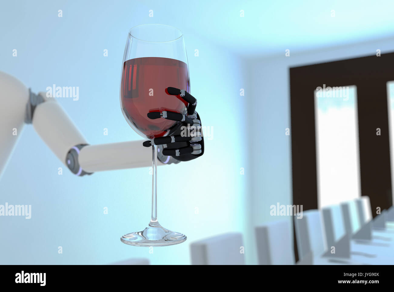 Un robot de service Le service du vin dans une salle à manger Banque D'Images