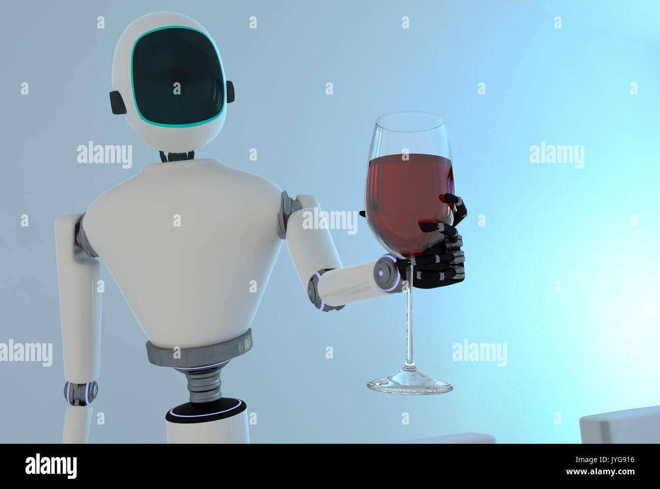 Un robot de service Le service du vin dans une salle à manger Banque D'Images