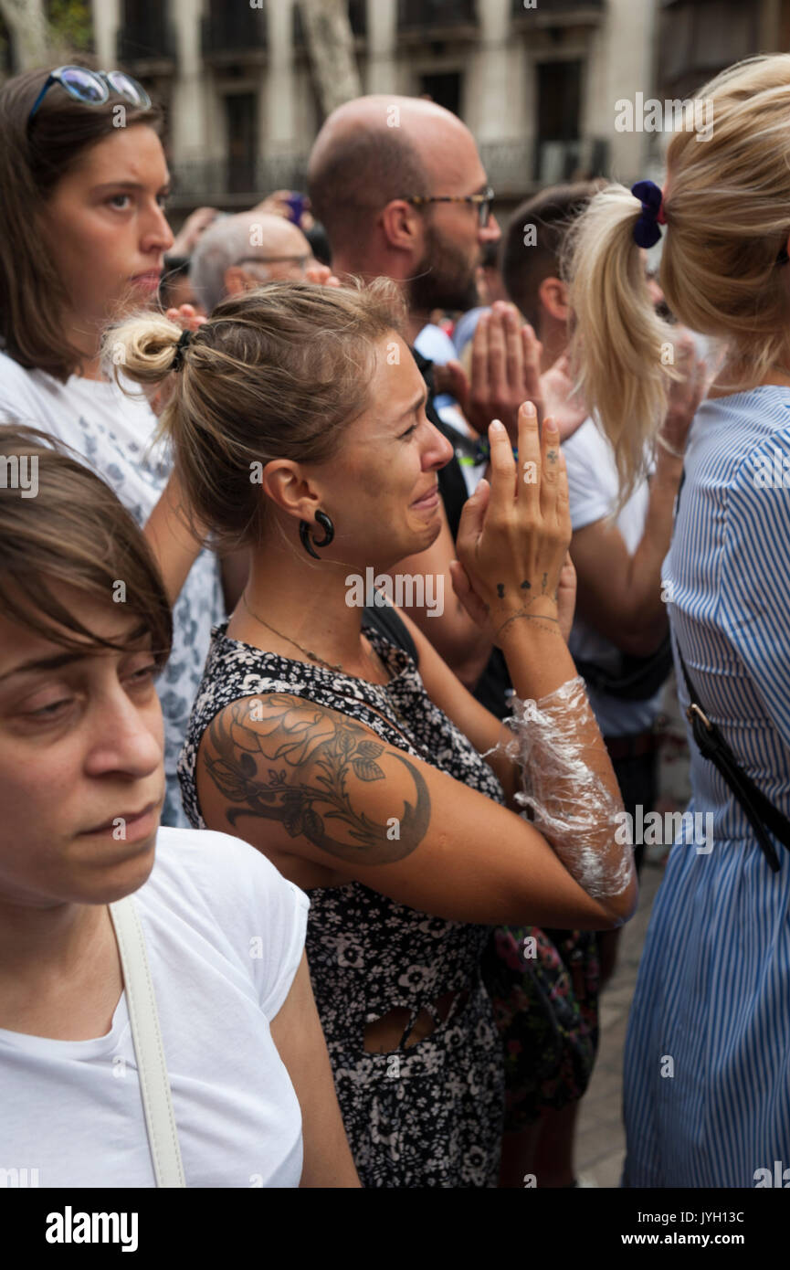 Barcelone, Catalogne, Espagne. Août 19, 2017. Hommages aux victimes de l'attaque de Barcelone. Crédit : Charlie Perez/Alamy Live News Banque D'Images