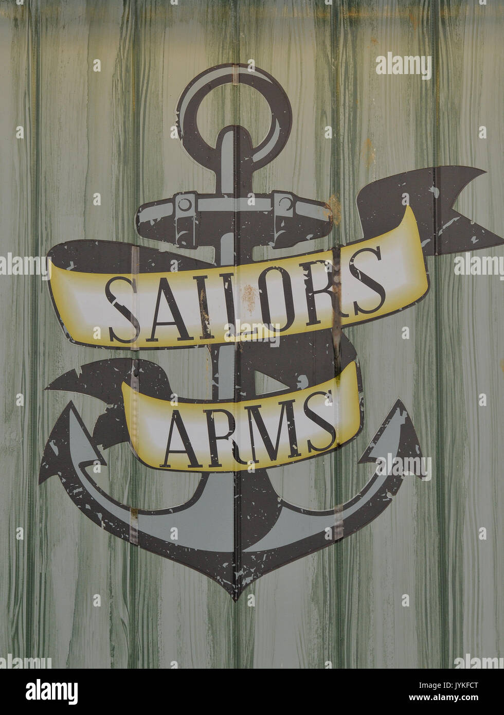 Un signe représentant une ancre les marins aux enseignes de pub à thème nautique de la manière ou le style d'un tatouage pour les marins. Banque D'Images