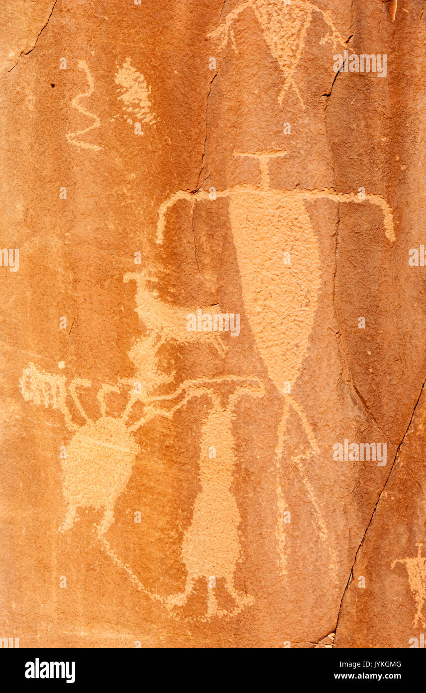 Amérique du Nord ; United States ; Utah ; près de Canyonlands National Park ; Shay Creek ; Aboriginal Art ; American Indian ; Pétroglyphes Anasazi. Banque D'Images