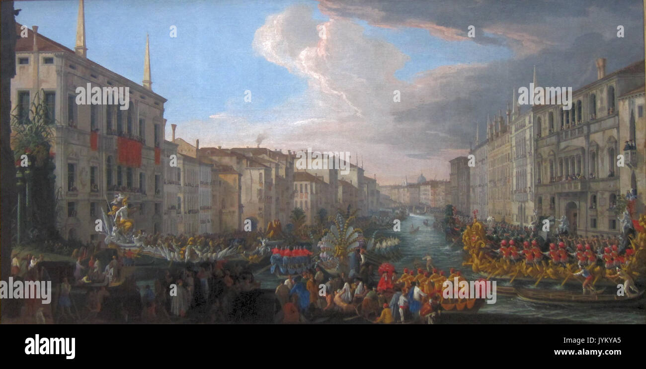 Une régate sur le Grand Canal en l'honneur de Frédéric IV, roi du Danemark par Luca Carlevarijs Banque D'Images