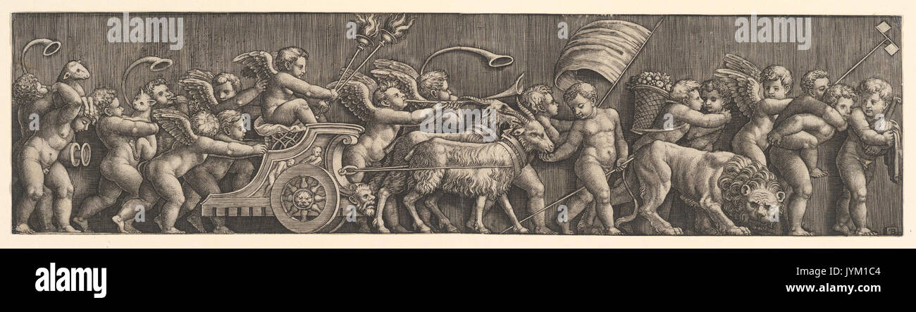 Un depcting arrangement frise le triomphe de l'amour, Cupidon dans un char conduit par des chèvres, de nombreux autres parcours de remplissage du DP824556 composition rencontré Banque D'Images