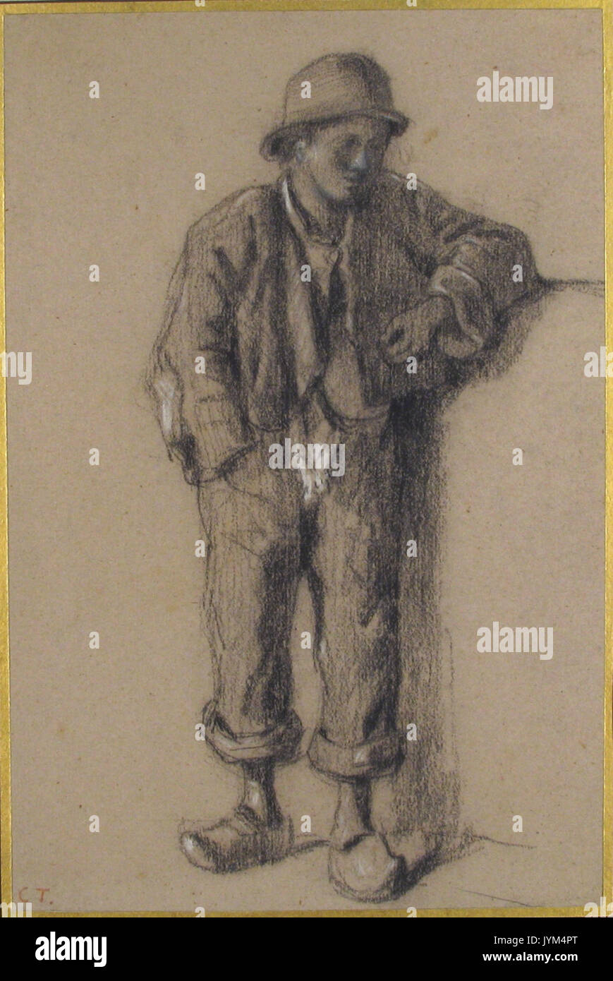 Un paysan debout garçon dans un chapeau et des chaussures en bois remplies 1998.156 Banque D'Images