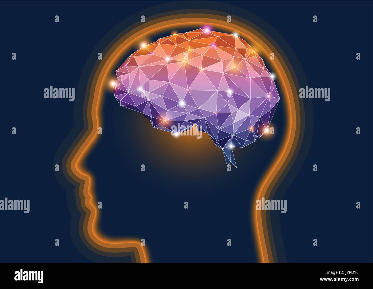 Vector illustration d'une silhouette tête humaine avec un cerveau Illustration de Vecteur