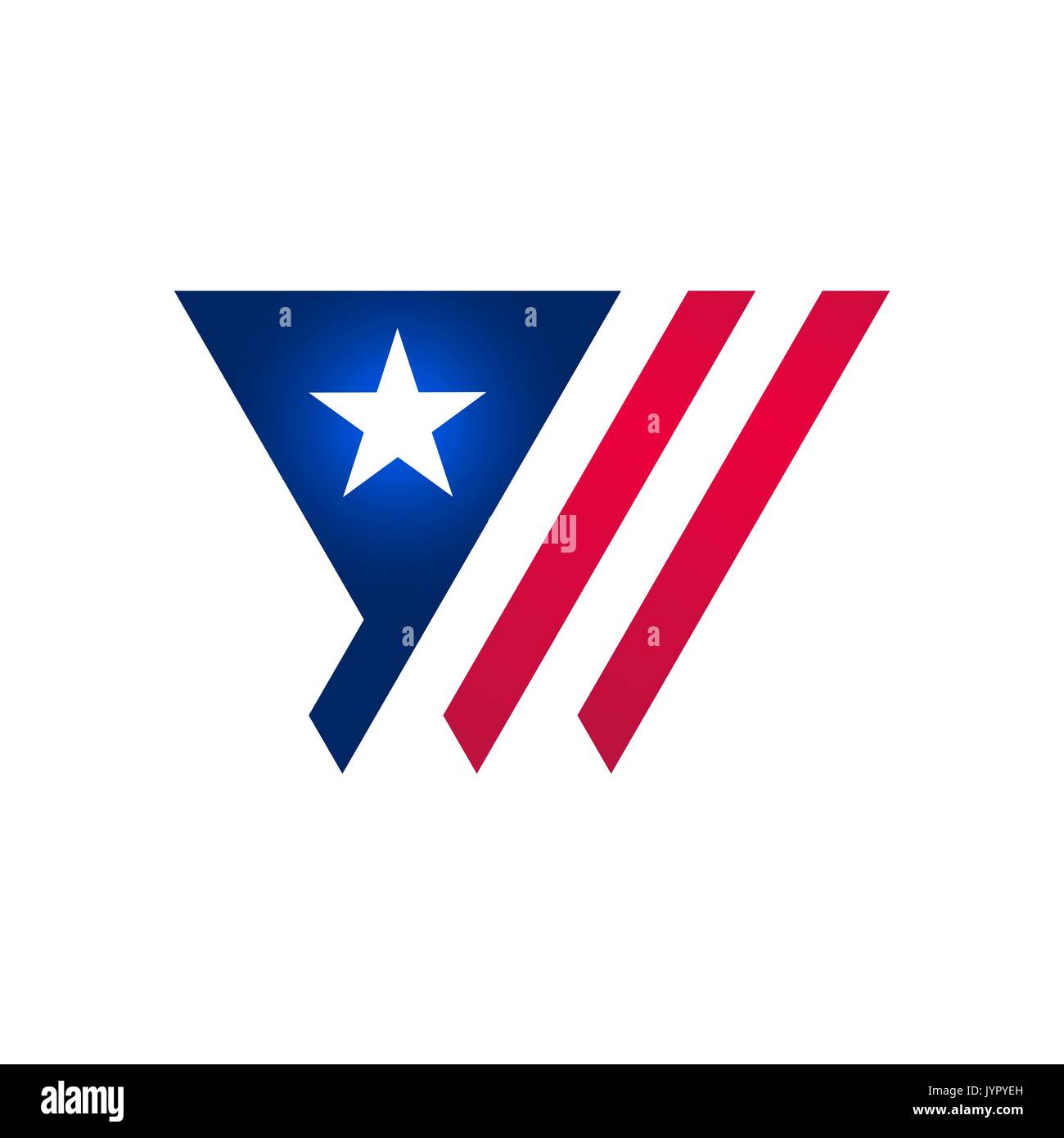 911 l'icône. Symbole de Patriot Day ; code de service d'urgence américain sous forme de triangle bleu avec une étoile et deux bandes rouges sur la base d'un drapeau américain. Illustration de Vecteur