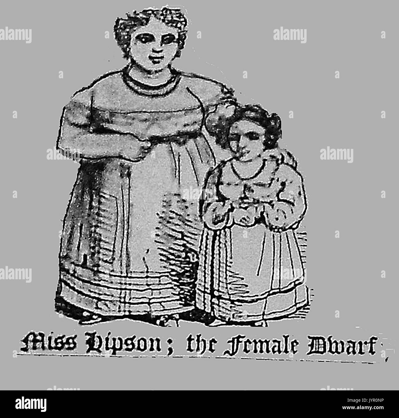 1820 Deux expositions 'freak show' caractères connus comme la graisse enfant (Mlle Ruisseau Hipson -16 pierres de 12 ans et fille d'un dead bargeman) & La petite dame (dwarf Lydia de Walpole Addiscombe près de Yarmouth UK Banque D'Images