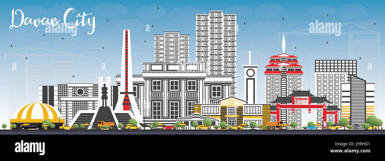 Davao City philippines skyline avec les immeubles gris et bleu ciel. vector illustration. Les voyages d'affaires et tourisme illustration Illustration de Vecteur