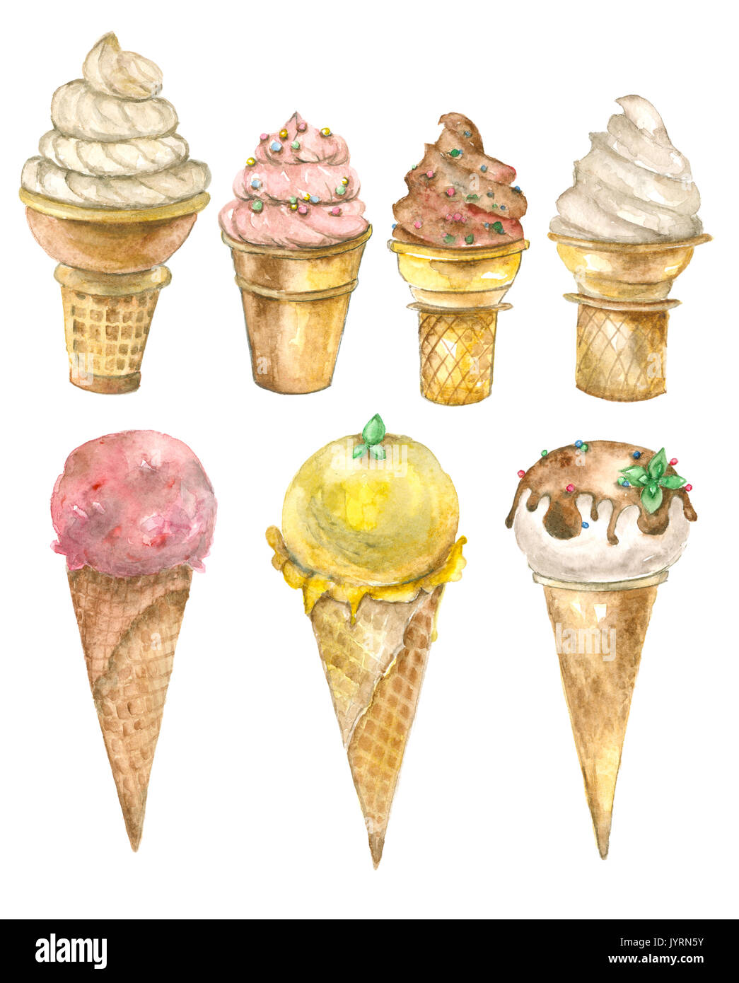 La crème glacée à l'aquarelle Banque D'Images