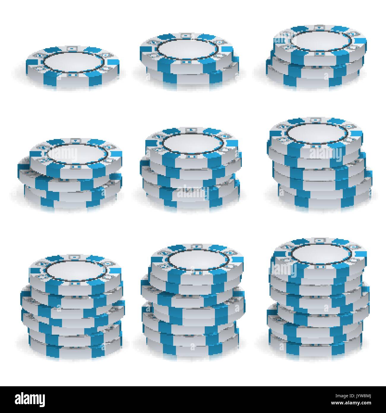 Les piles de jetons de poker blanc vecteur. Jeu 3D. Ronde en plastique jetons de poker signe isolé sur blanc. Jackpot Casino Concept Illustration. Illustration de Vecteur