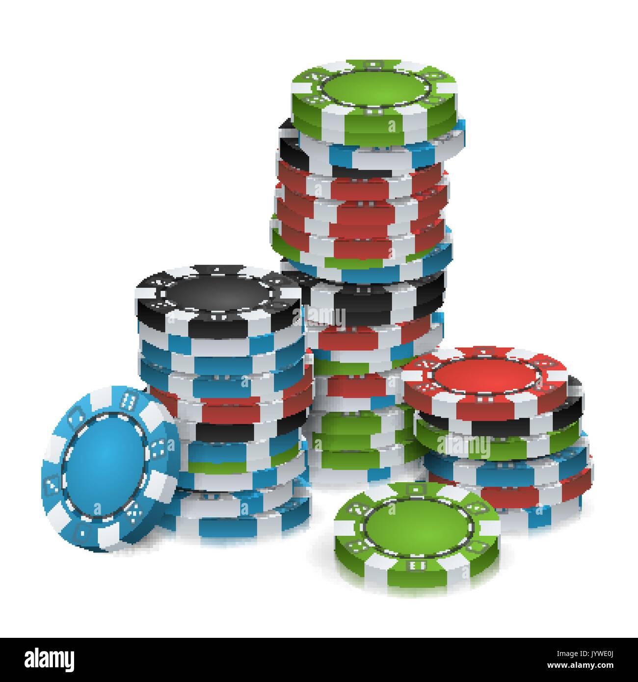 Les piles de jetons de jeu Vector. 3D réaliste. Poker Jetons de jeu isolé sur fond blanc pour le Casino en ligne, jeux de hasard, le Poker Club, Billboard. Illustration de Vecteur