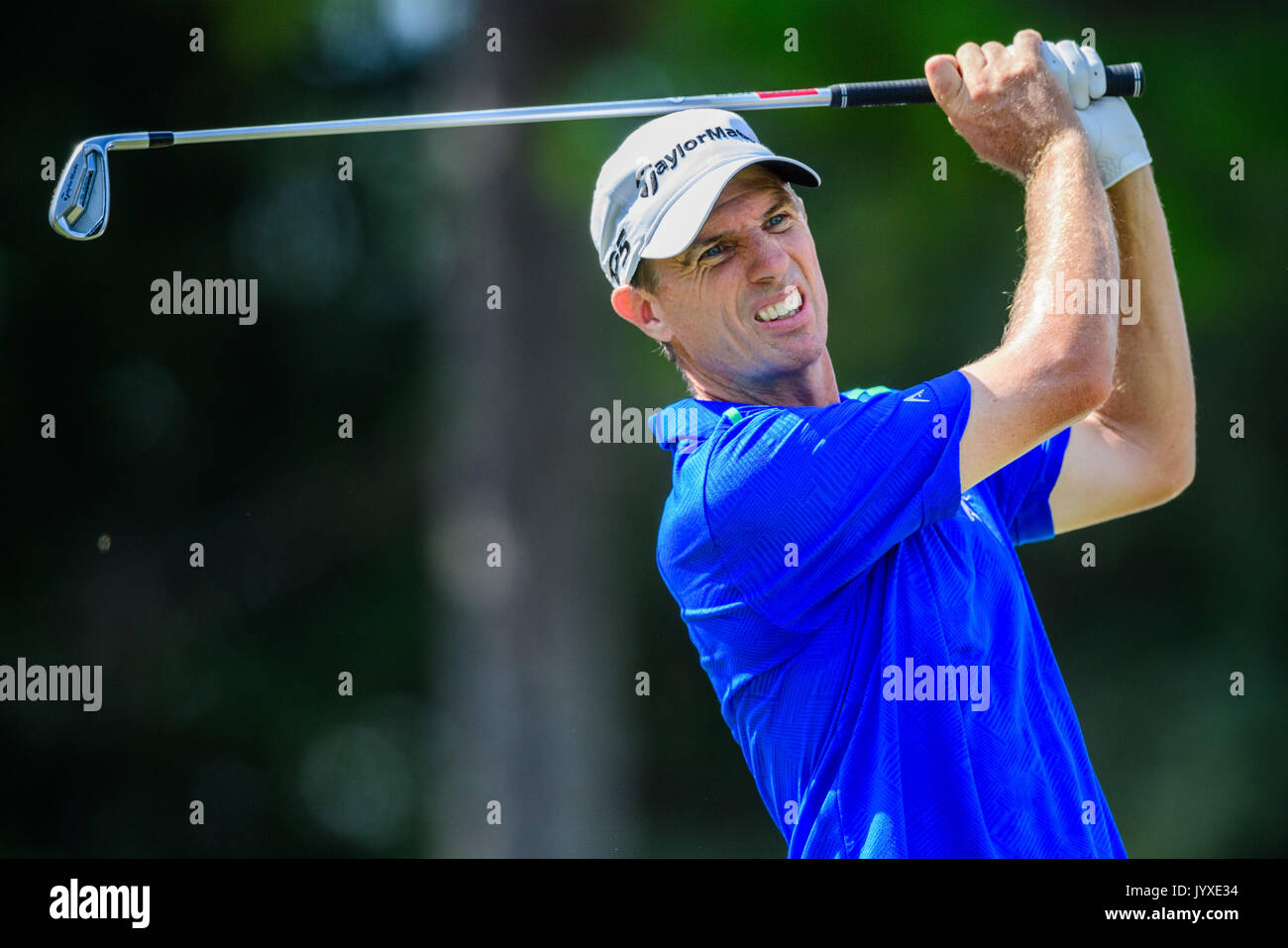 Steven Alker pendant le Wyndham Championship le samedi 19 août 2017 à Sedgefield Country Club à Greensboro, NC. Jacob Kupferman/CSM Banque D'Images