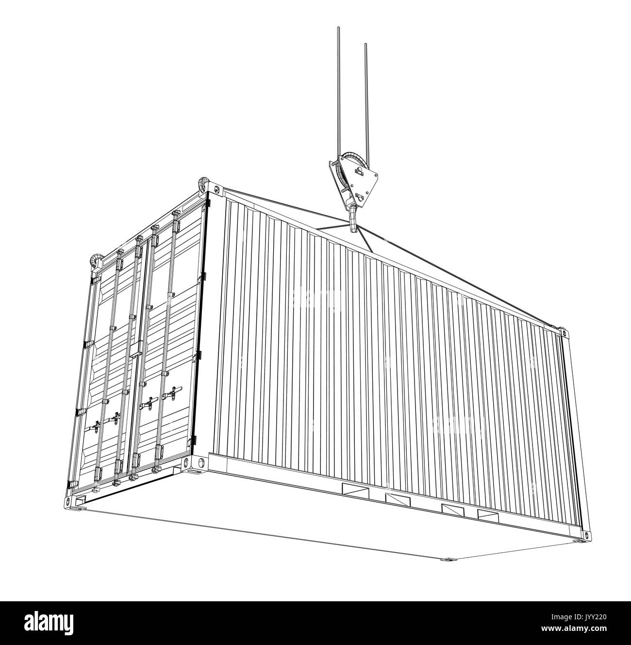 Conteneur suspendu à une grue de crochet Illustration de Vecteur
