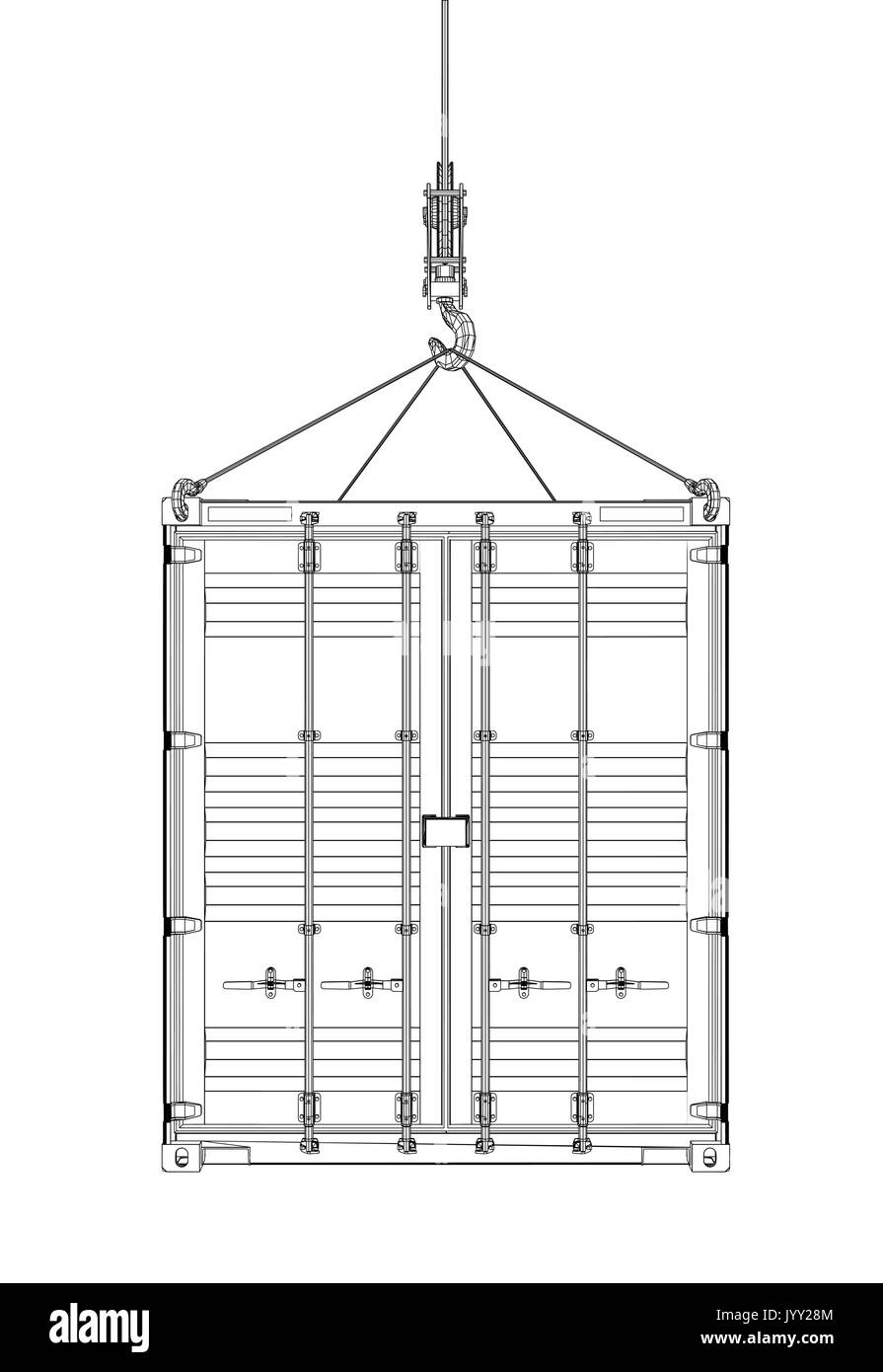 Conteneur suspendu à une grue de crochet Illustration de Vecteur