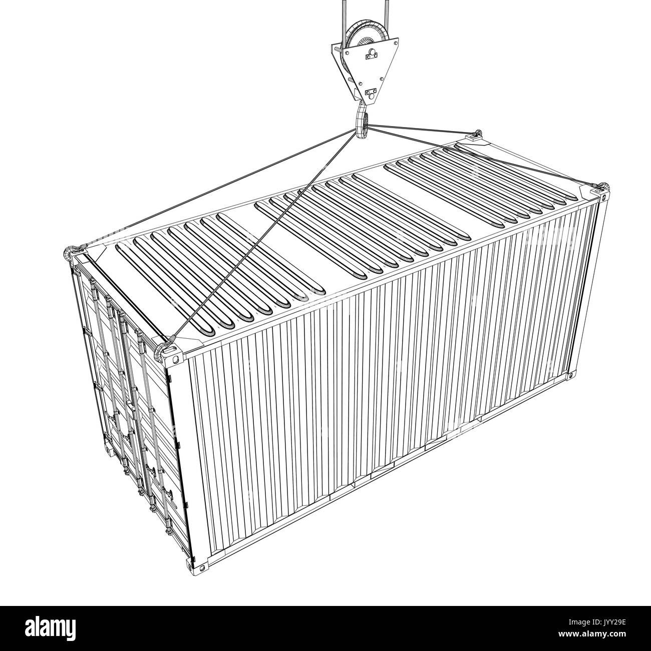 Conteneur suspendu à une grue de crochet Illustration de Vecteur