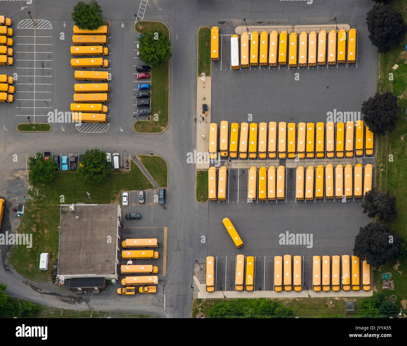 Vue aérienne de la gare d'autobus scolaire Banque D'Images