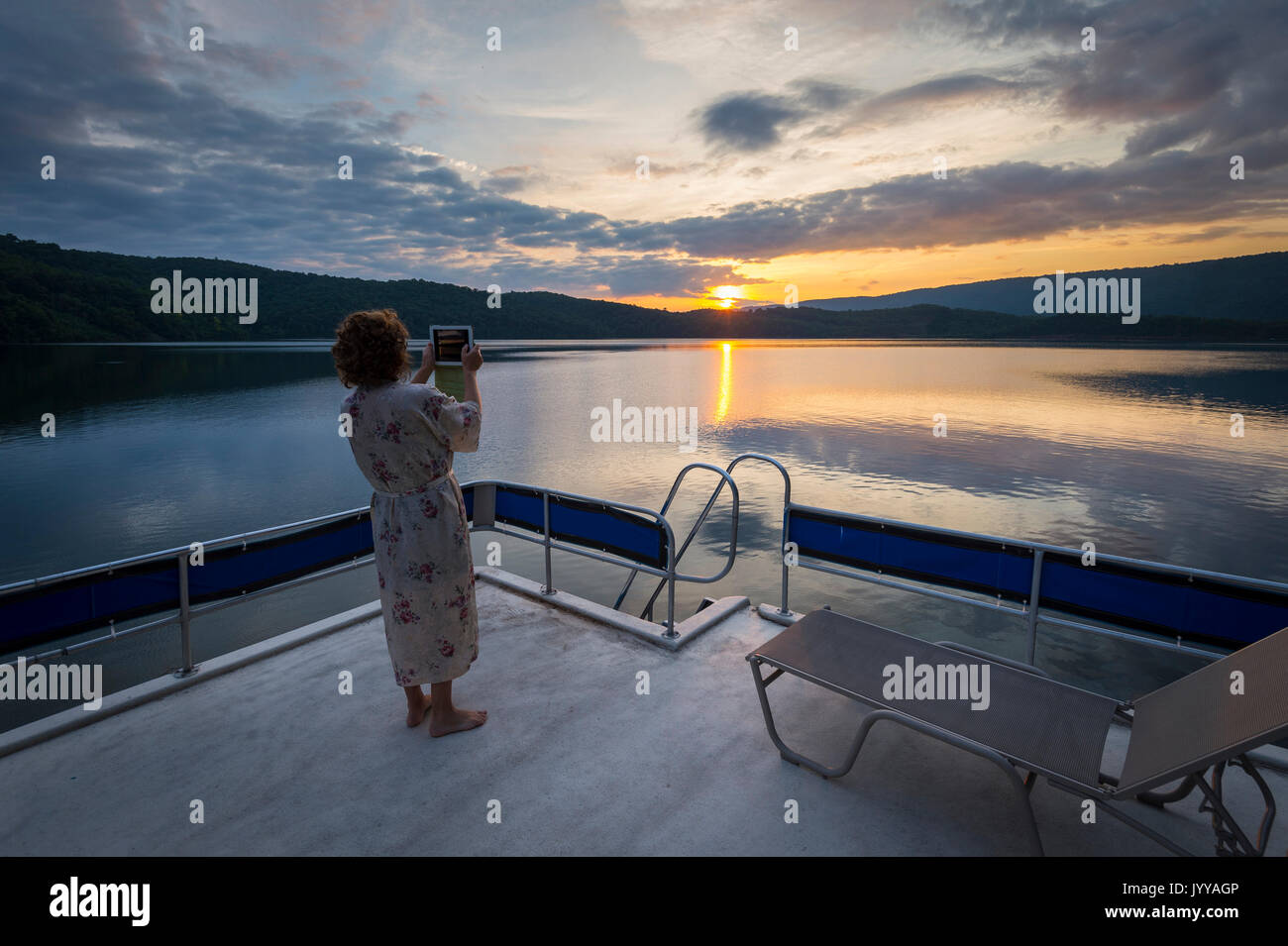 Coucher du soleil Vue depuis le toit de la péniche, New York, USA Banque D'Images