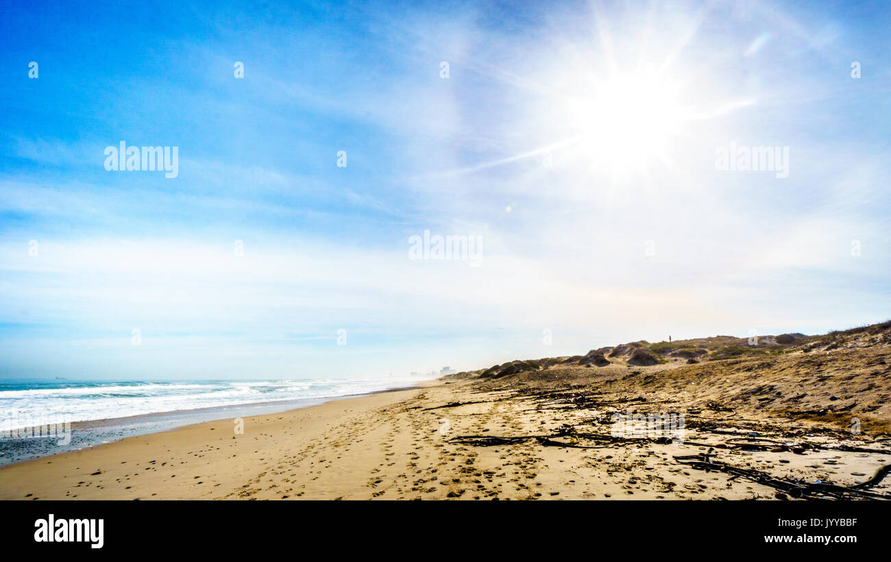 La belle plage et des dunes de Bloubergstrand sur le côté de l'Atlantique du sud au nord de la ville de Cape Town under blue sky Banque D'Images