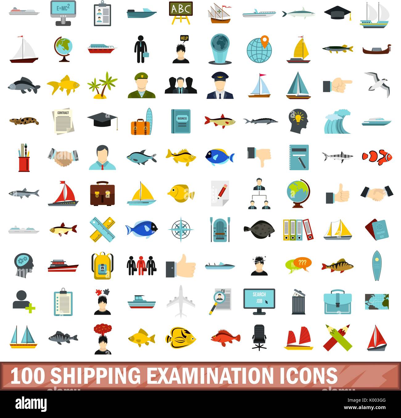 100 Examen d'expédition icons set, style plat Illustration de Vecteur