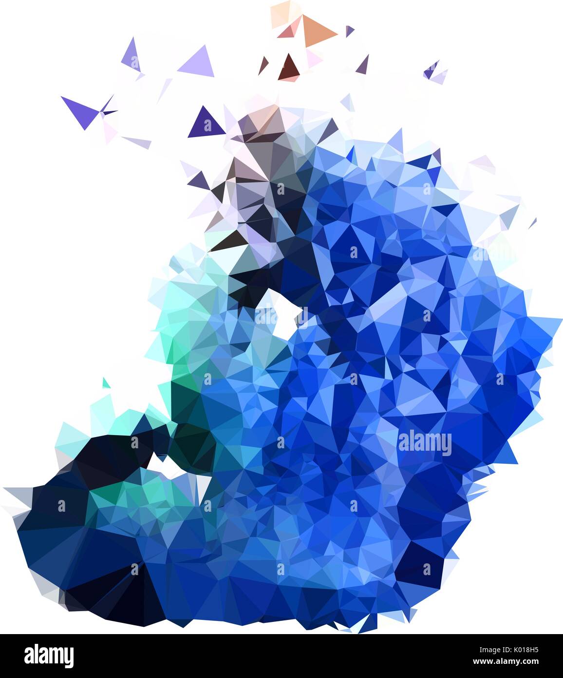 Abstract color splash forme. Arrière-plan géométrique triangulé poly bas, le bleu de cobalt et vert émeraude de nuances. Isolé sur blanc. Pour votre conception. Illustration de Vecteur