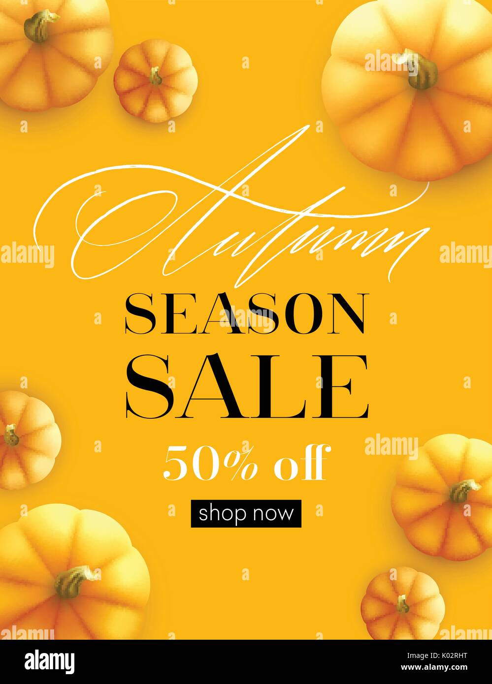Bannière Design vente d'automne. La conception de l'affiche de l'automne à la citrouille. Vector illustration Illustration de Vecteur