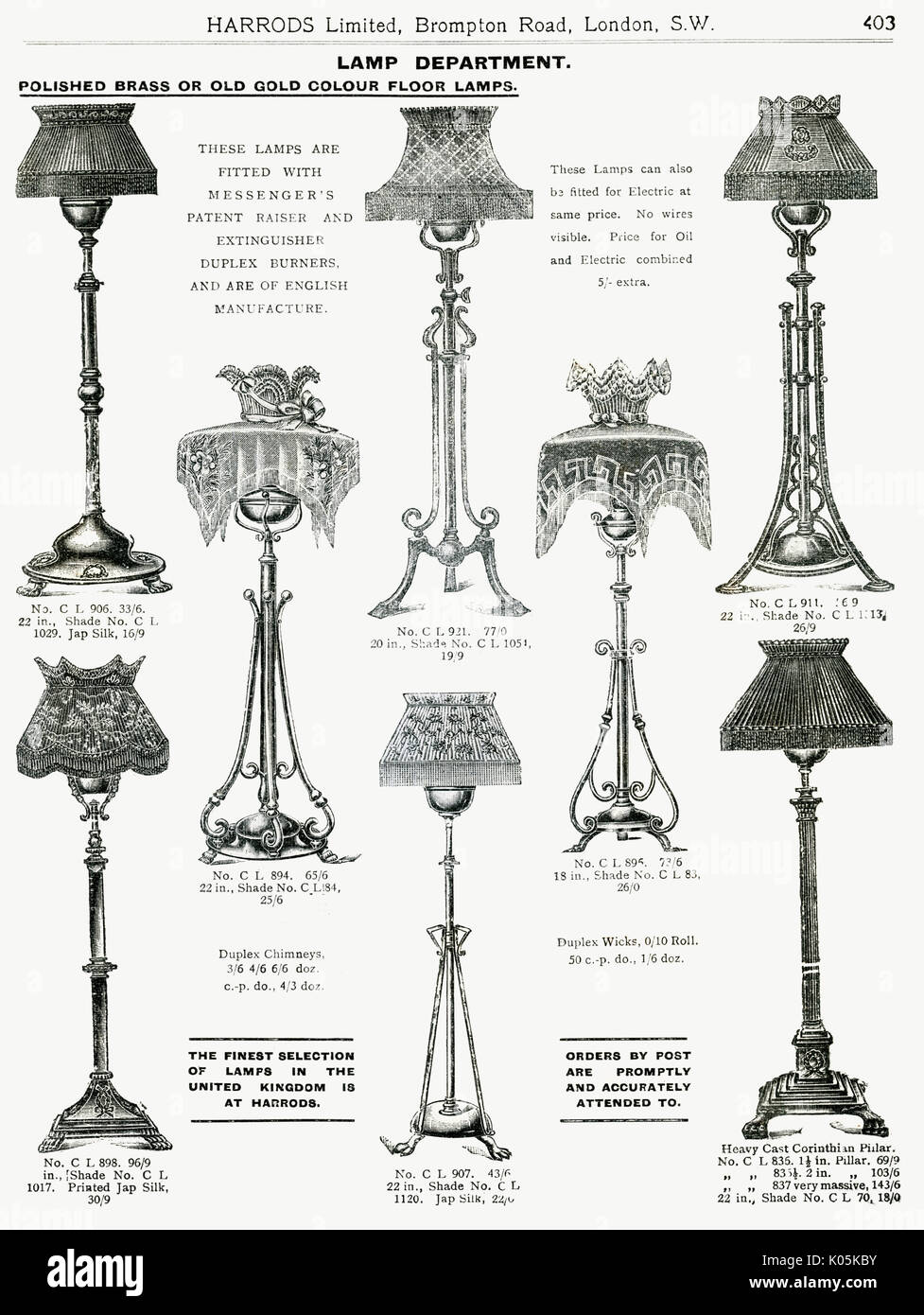 Catalogue commercial pour supports et abat-jour 1911 Banque D'Images