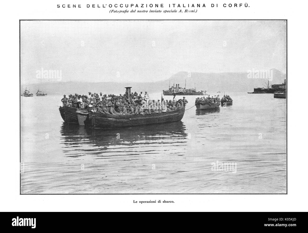 Les troupes italiennes occupent Corfou, en réponse à la mort d'un Général italien et quatre de ses collaborateurs de la frontière albanaise- grec. Date : 1923 Banque D'Images