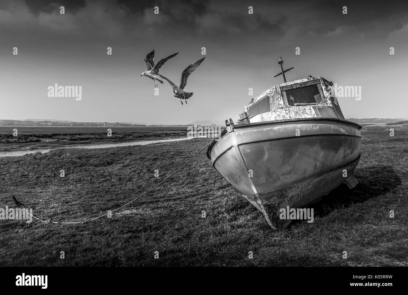 Bateaux abandonnés à Penclawdd estuaire. Banque D'Images