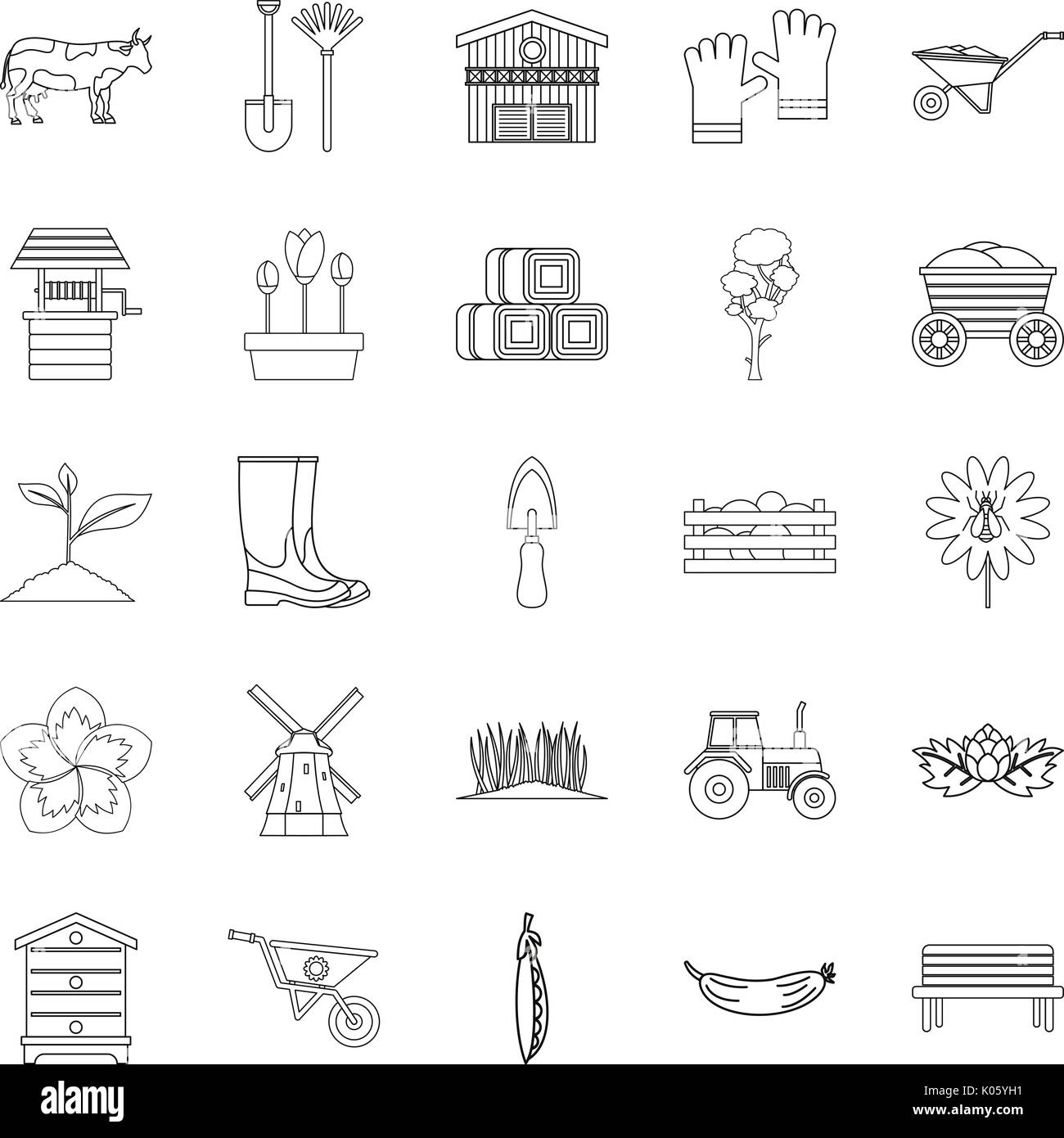 Homestead icons set style du contour, Illustration de Vecteur