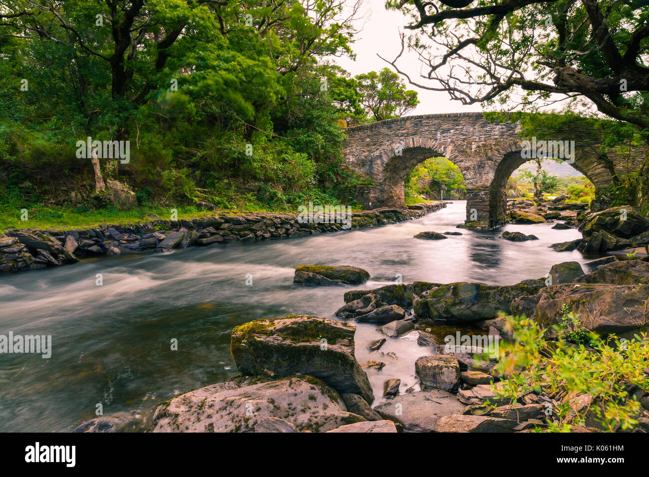 La vieille Weir Bridge est un ancien pont situé dans le Parc National de Killarney, dans le comté de Kerry, Irlande. C'est un pont en arc double en pierre. Le brid Banque D'Images