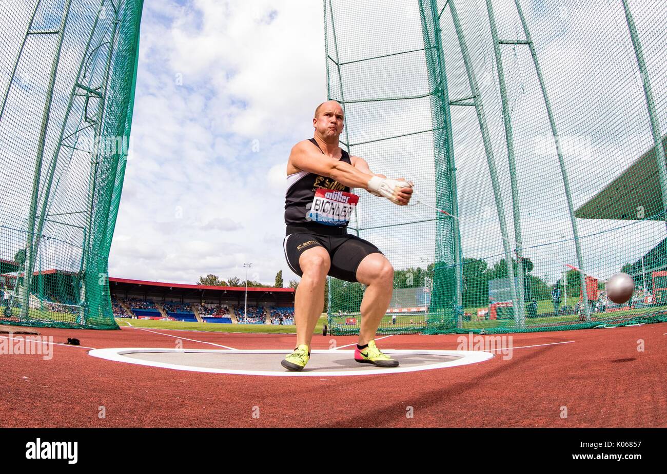 Birmingham, UK. 20e Août, 2017. Johannes BICHLER de l'Allemagne dans l'épreuve du lancer du marteau lors du Grand Prix d'athlétisme Birmingham Muller au stade Alexandra, Birmingham, Angleterre le 20 août 2017. Photo par Andy Rowland. Crédit : Andrew Rowland/Alamy Live News Banque D'Images