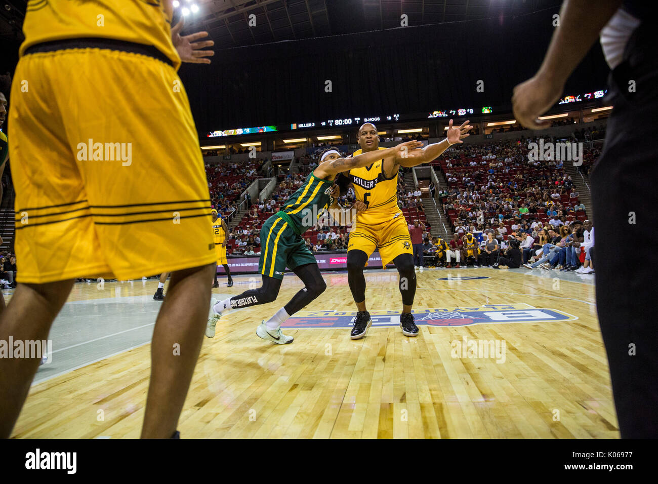 Stephen Jackson # 5 killer 3s de volée de balle contre ball porcs semaine 9 big3 à trois contre trois prévisions avec un taux d'une ligue de basket-ball d'août 20,2017 seattle,Washington. Banque D'Images