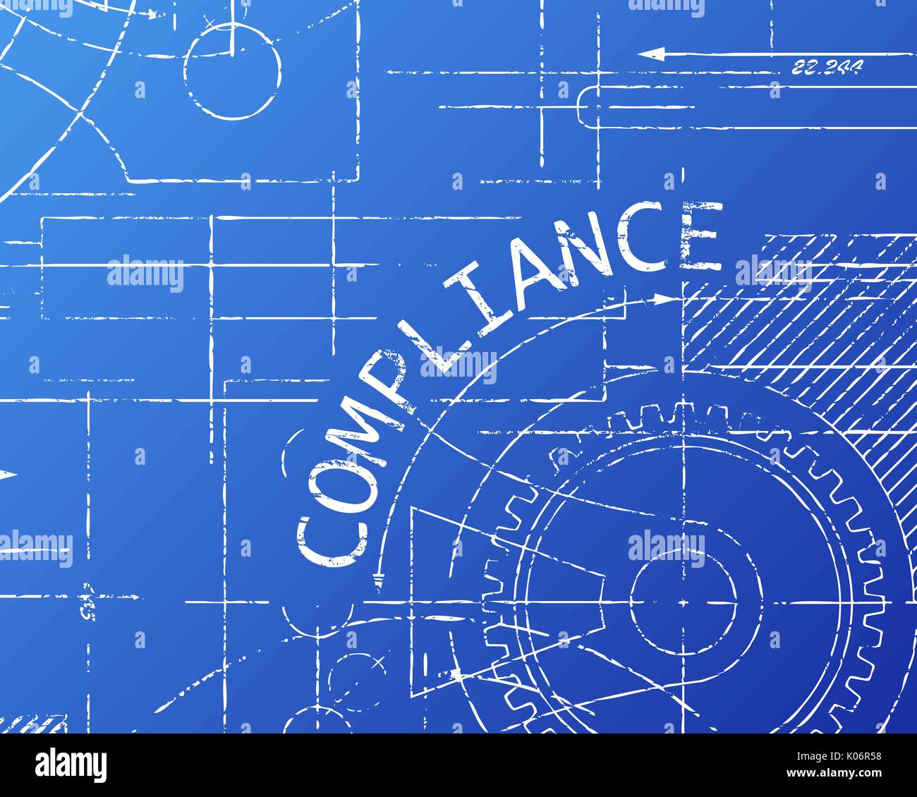 Mot de conformité avec pignons sur blueprint background illustration de la machine Illustration de Vecteur