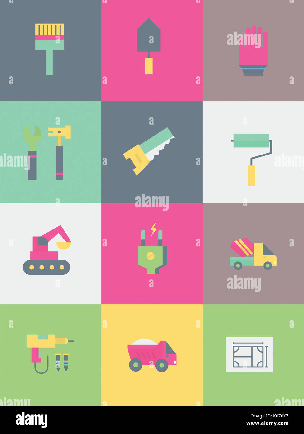 Ensemble d'icônes divers liés à la construction Banque D'Images